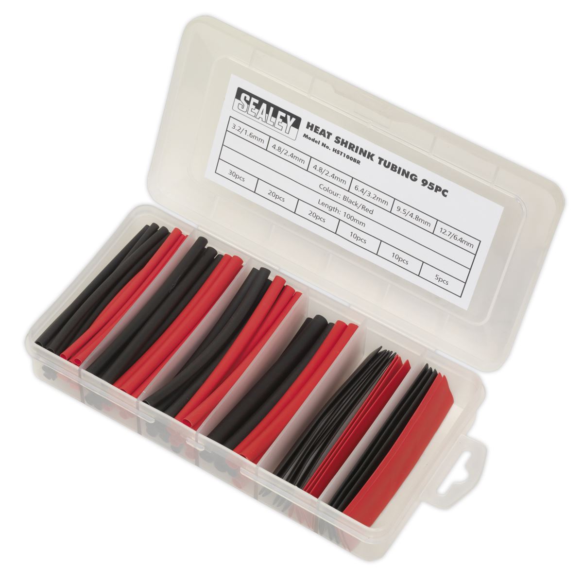 Sealey Heat Shrink Tubing Assortment 95pc 100mm Black & Red HST100BR