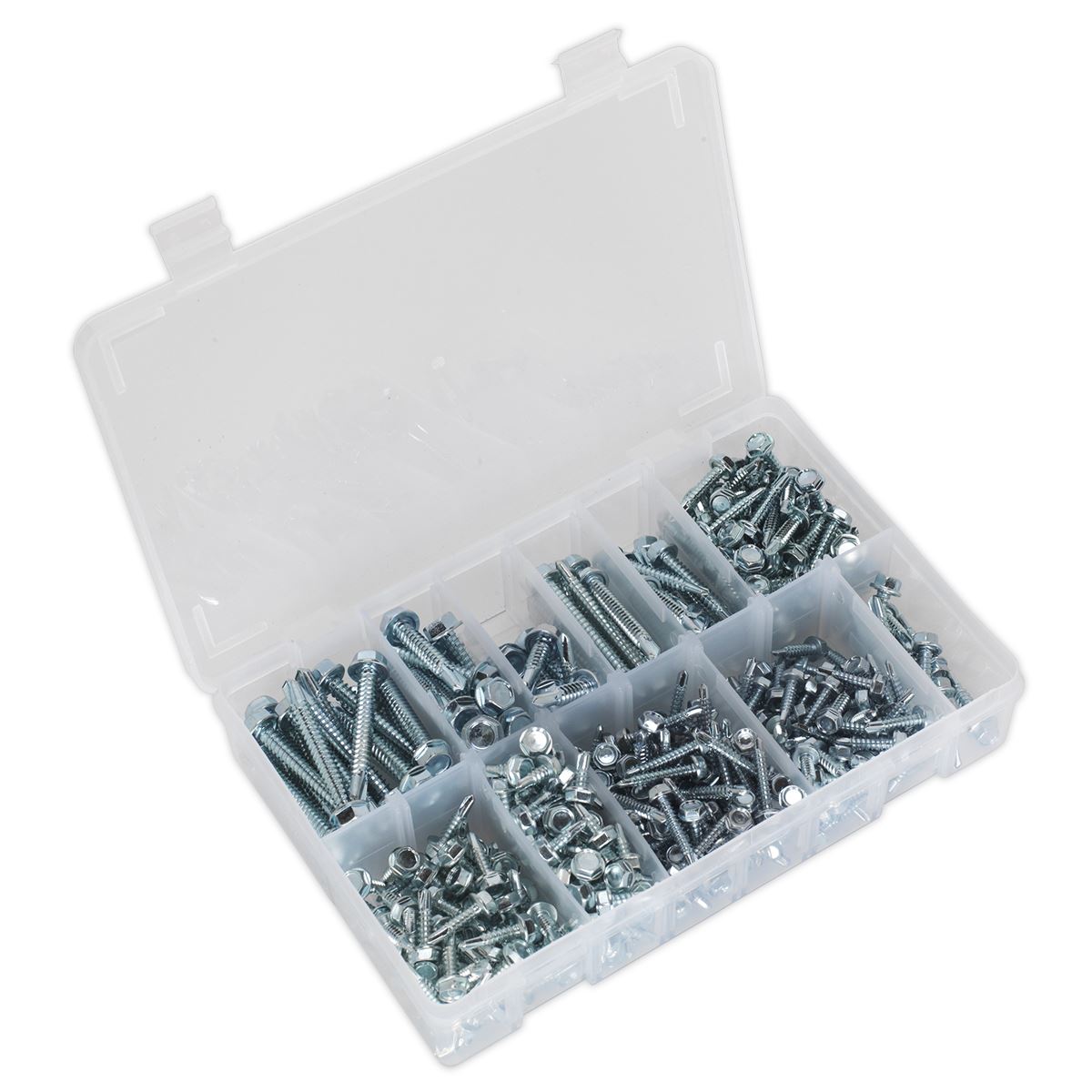 Sealey Self Drilling Screw Assortment 410pc Hex Head Zinc AB061SDH