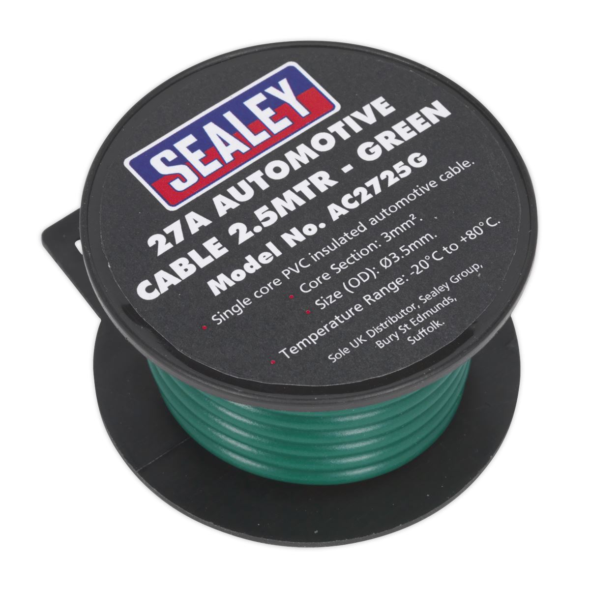 Sealey Automotive Cable Thick Wall 27A 2.5m Green AC2725G