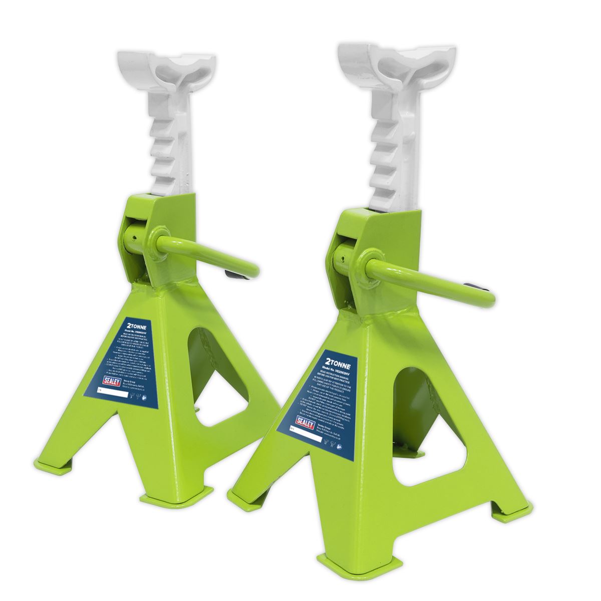 Sealey Axle Stands (Pair) 2 tonne per Stand Ratchet Type Hi-Vis Grn VS2002HV