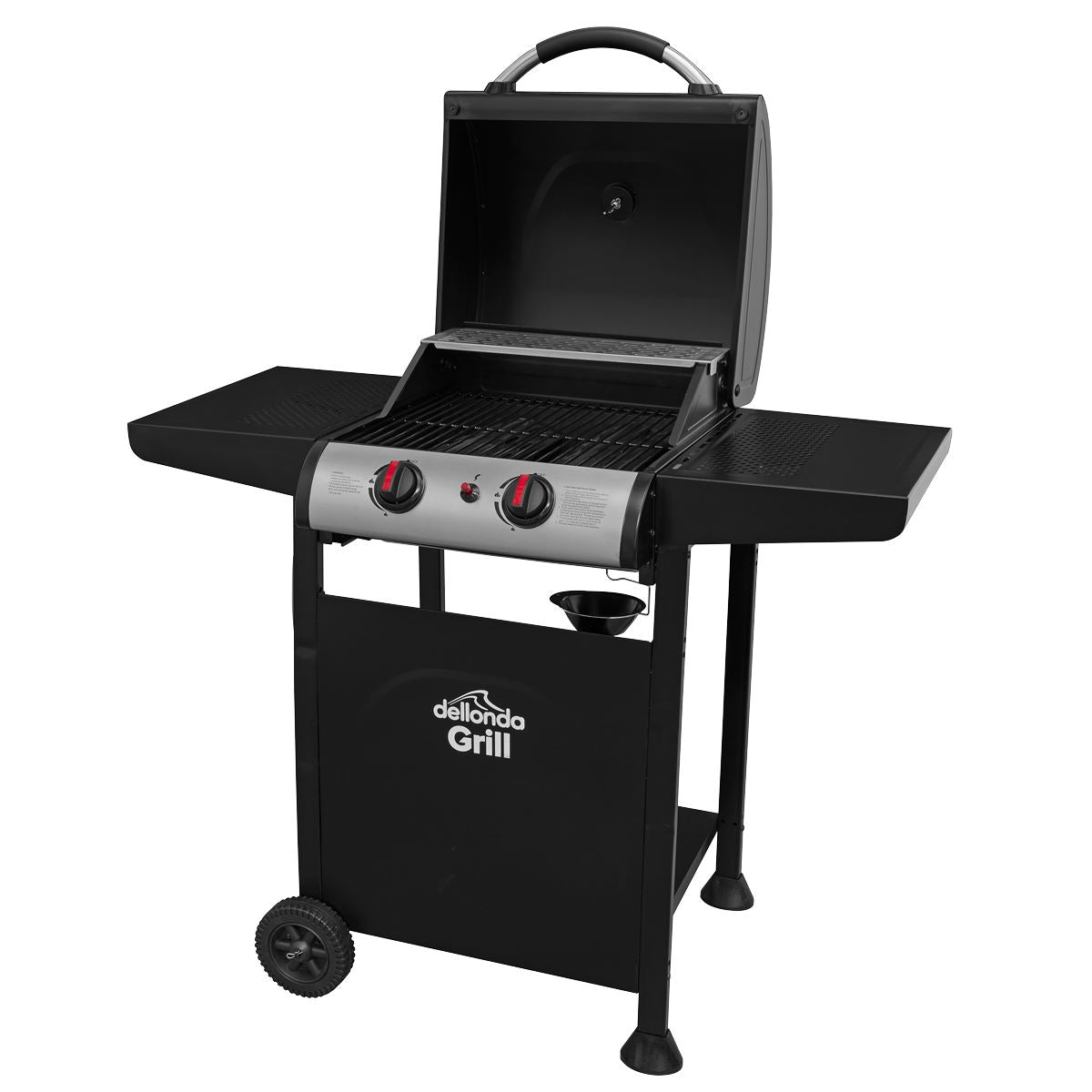 Dellonda 2 Burner Gas BBQ Grill with Ignition & Thermometer - Black/Stainless Steel DG13