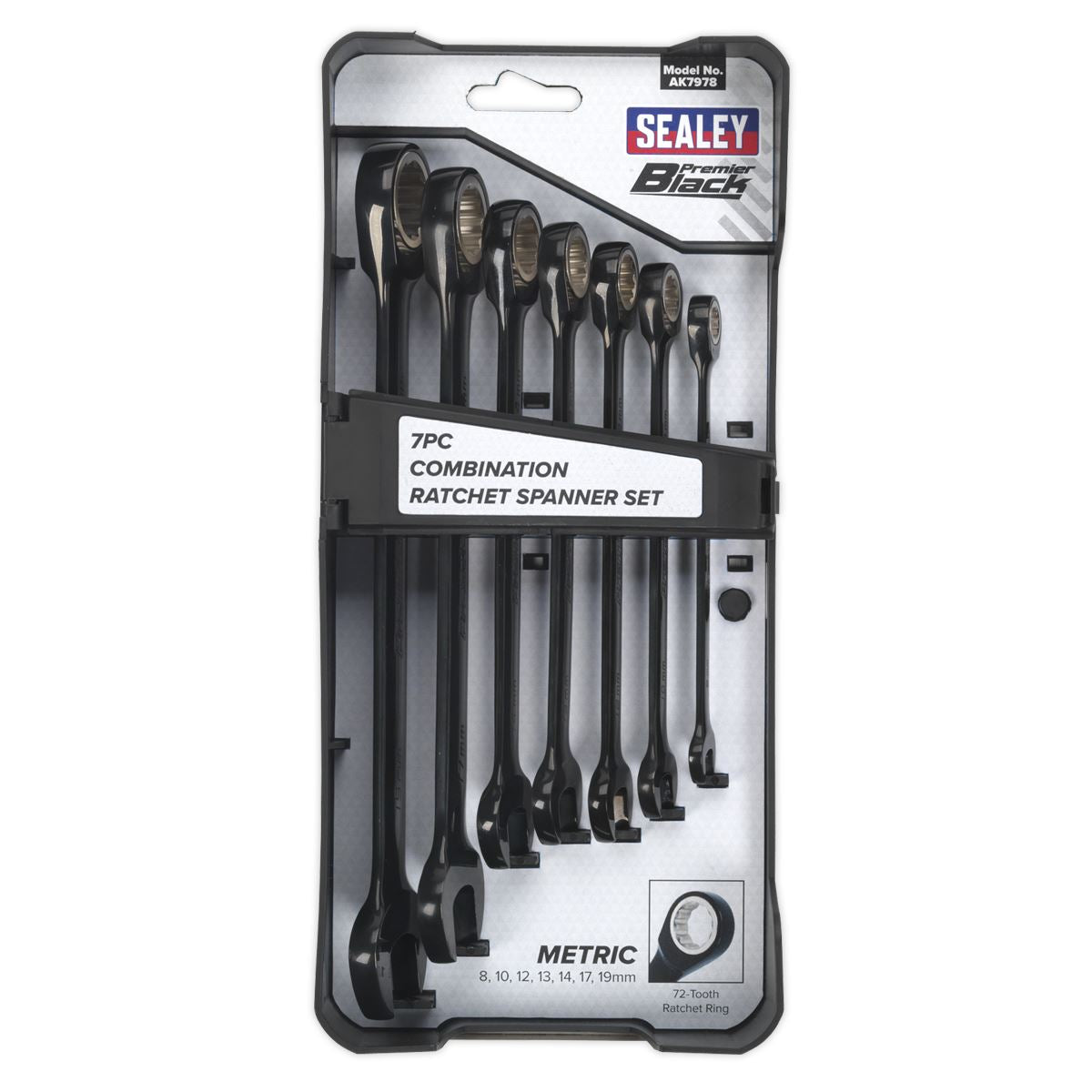 Sealey Combination Ratchet Spanner Set 7pc Black Series Metric AK7978