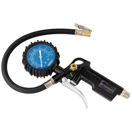 Draper Black Air Line Tyre Pump Inflator Pressure Gauge Compressor 1/4" BSP - 91273