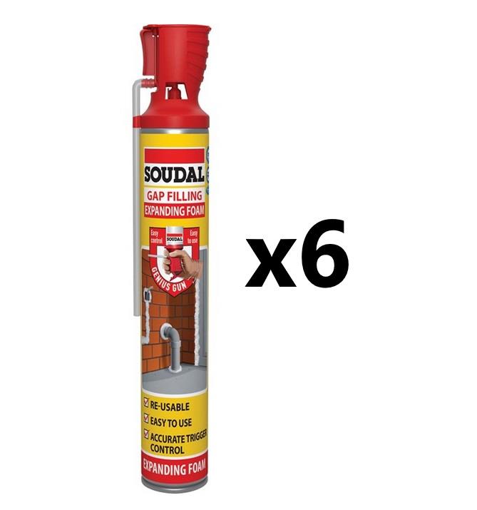 Soudal 6x DIY Gap Filling Foam Genius Gun - CHAMPAGNE (750ml) NONEU Tracked - 702377