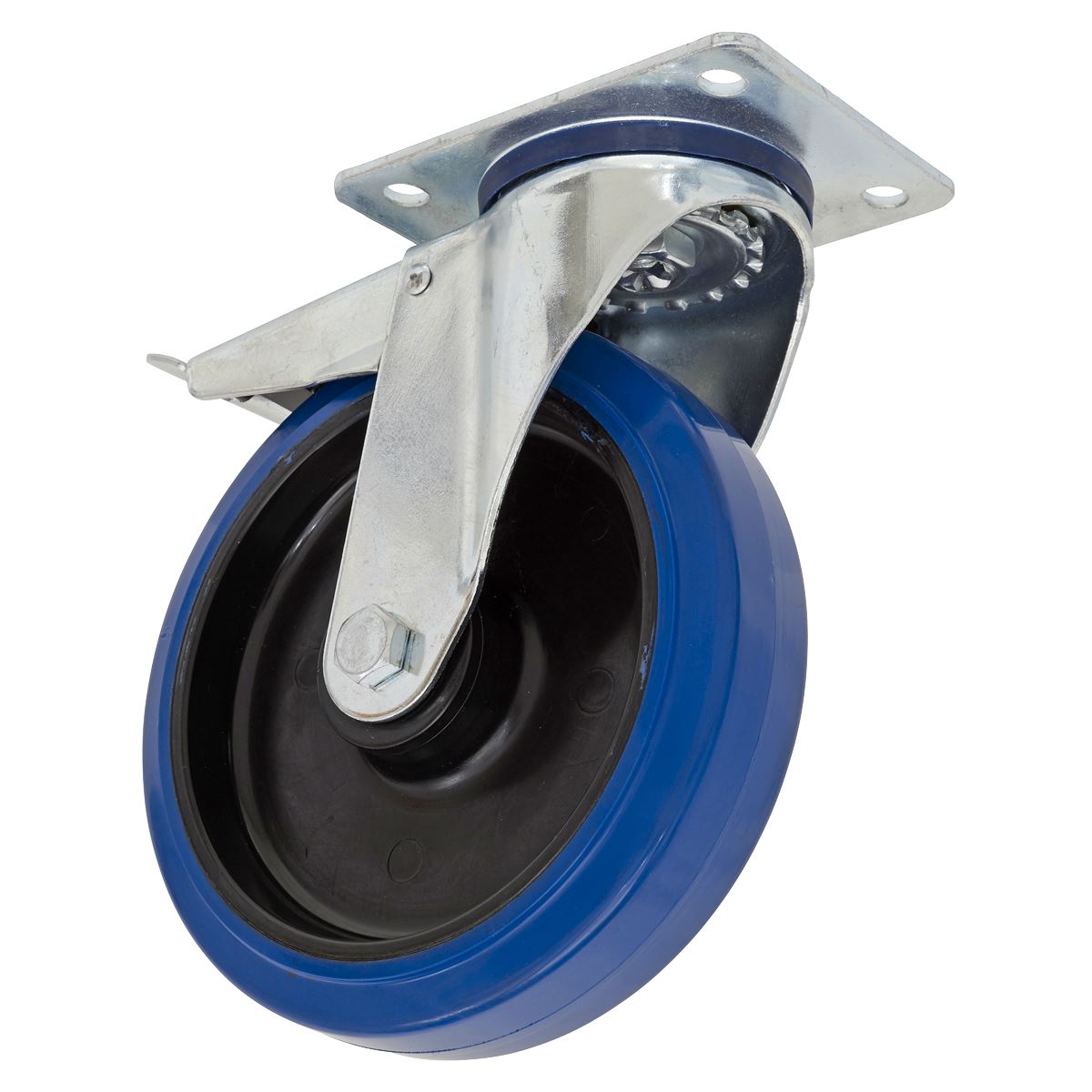 Sealey Heavy-Duty Blue Elast Castor Wheel Swivel Total Lock 160mm SCW3160SPLEM