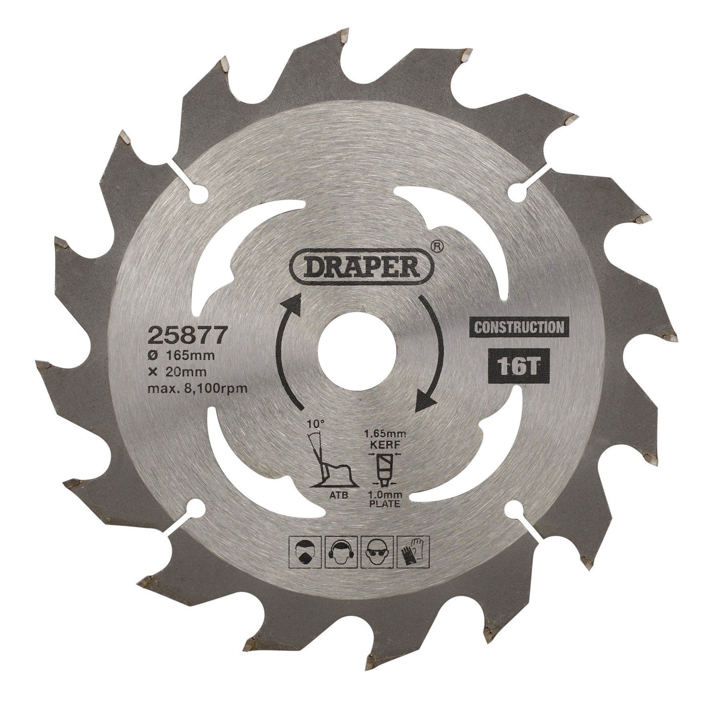 Draper Tct Saw Blade 165mm 16T Cons SBC1