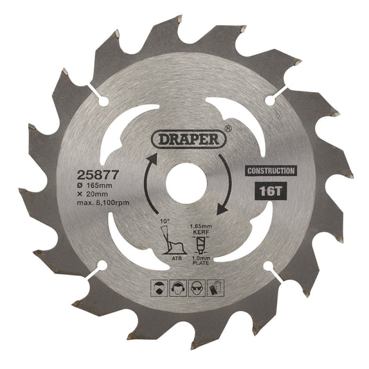 Draper Tct Saw Blade 165mm 16T Cons SBC1