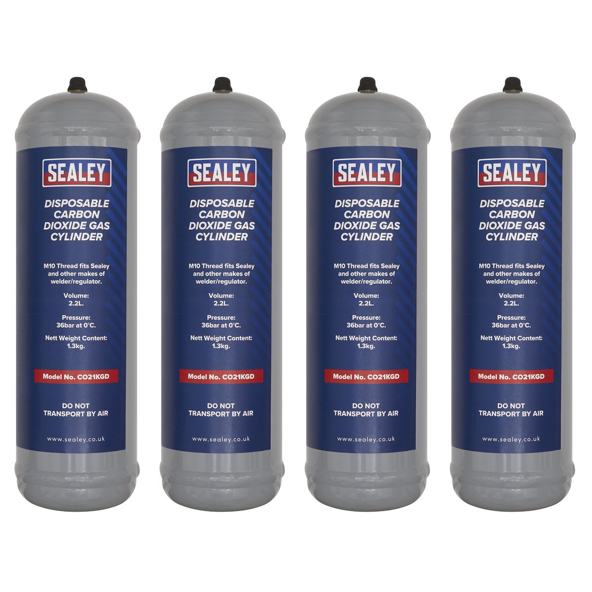 Sealey 1.3kg Disposable Carbon Dioxide Gas Cylinder - Pack of 4 CO21KGD4