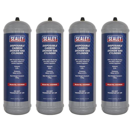 Sealey 1.3kg Disposable Carbon Dioxide Gas Cylinder - Pack of 4 CO21KGD4