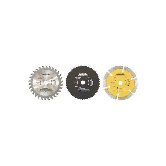 Amtech 3 Piece 85mm mini circular saw blade set - V5010