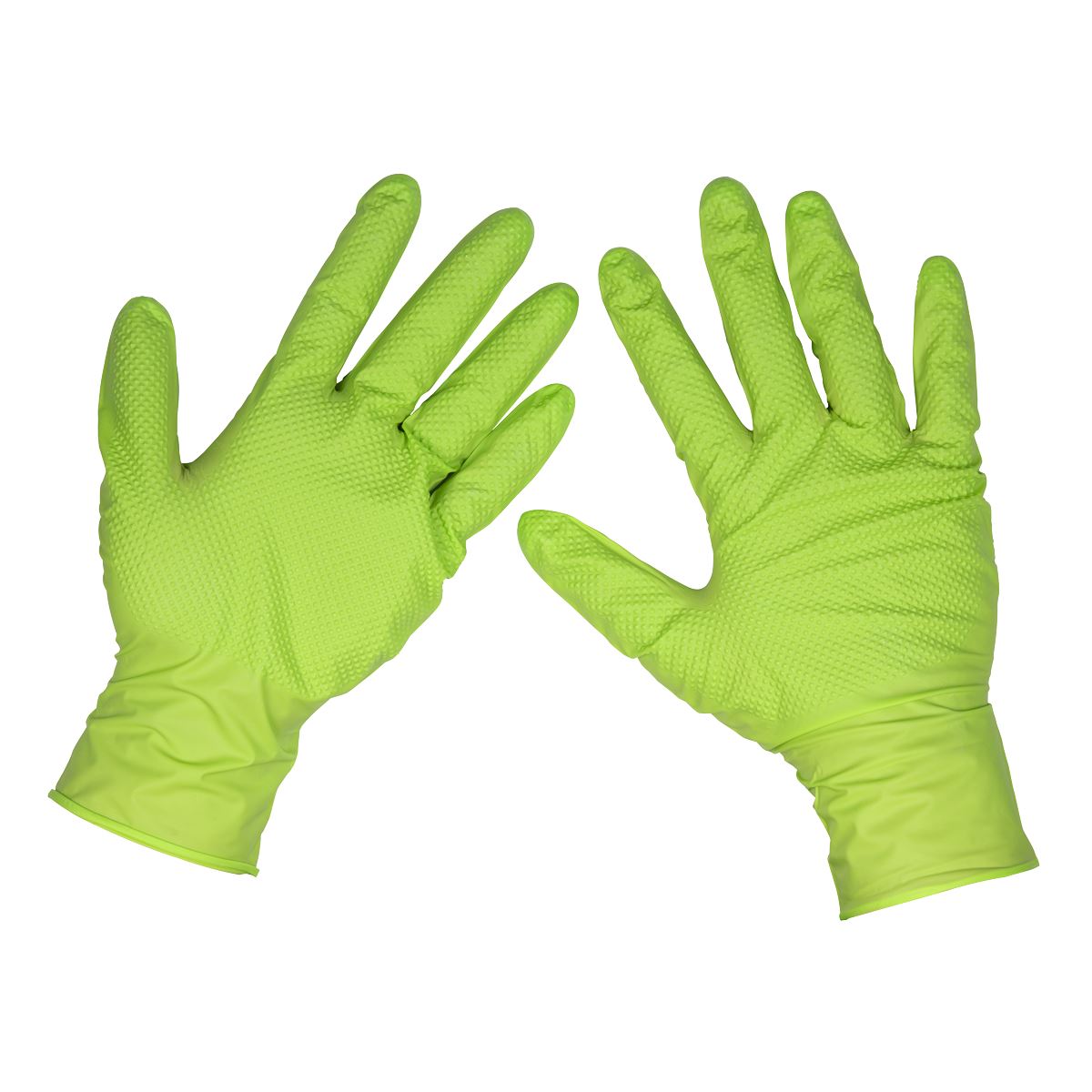 Sealey Diamond Grip Extra-Thick Nitrile Powder-Free XL Gloves Hi-Vis Green 50Qty