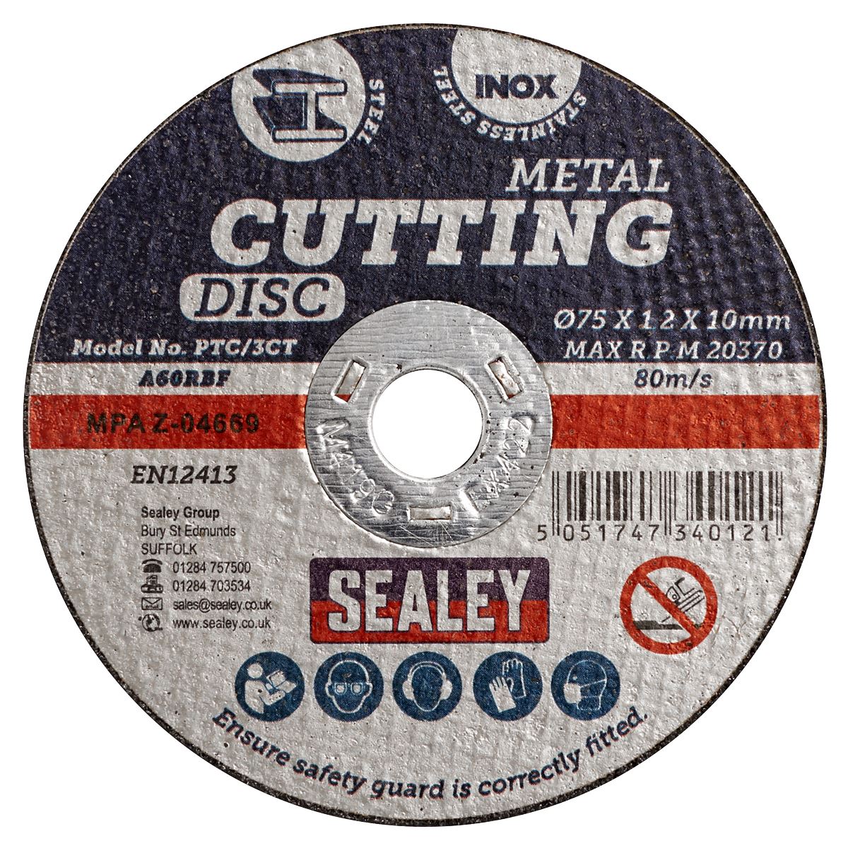 Sealey 75 x 1.2mm Cutting Disc 10mm Bore - Pack of 10 PTC/3CT10