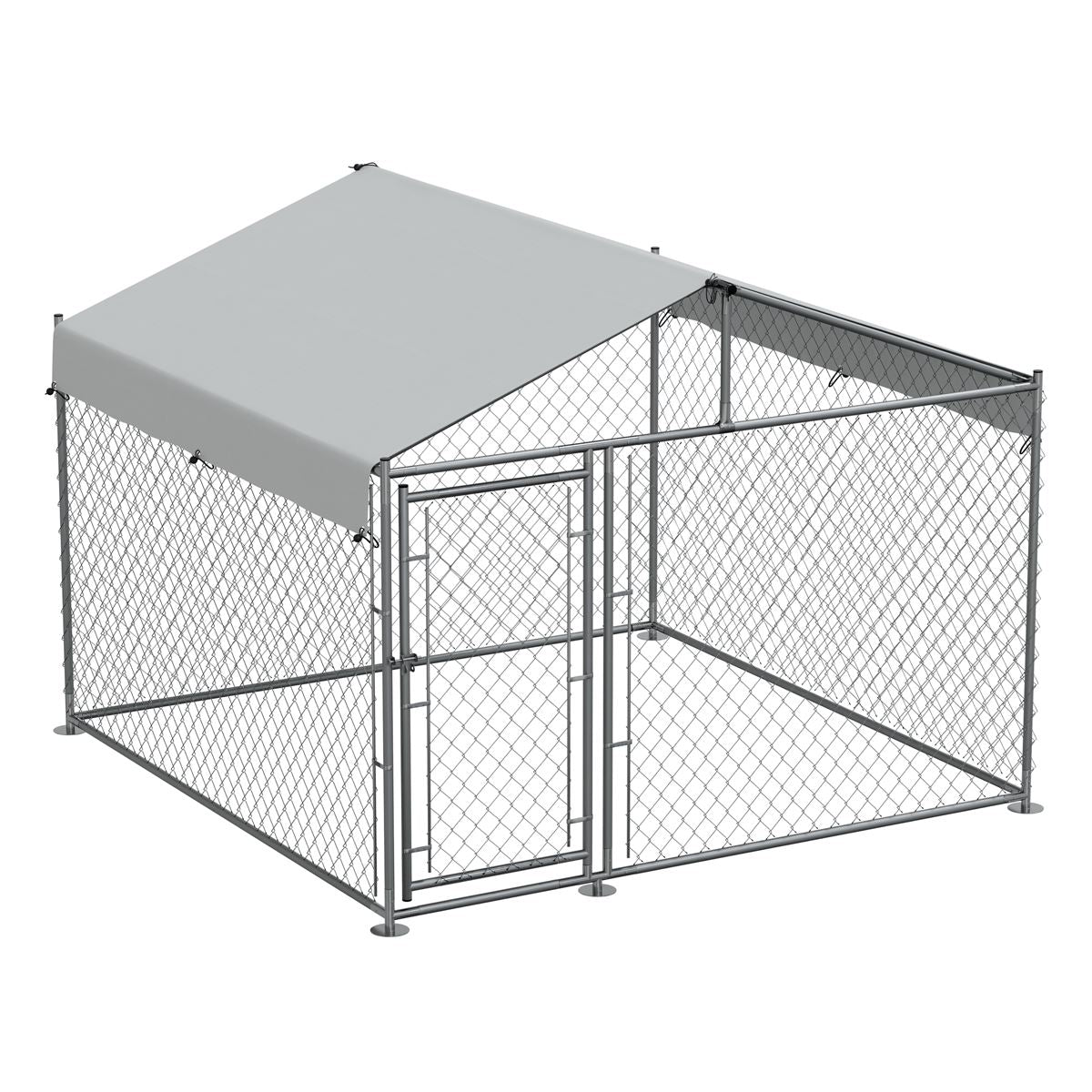 Dellonda 2x2x1.5m Dog Kennel, Galvanised Steel, Roof Cover, Chain Link Fencing DG281