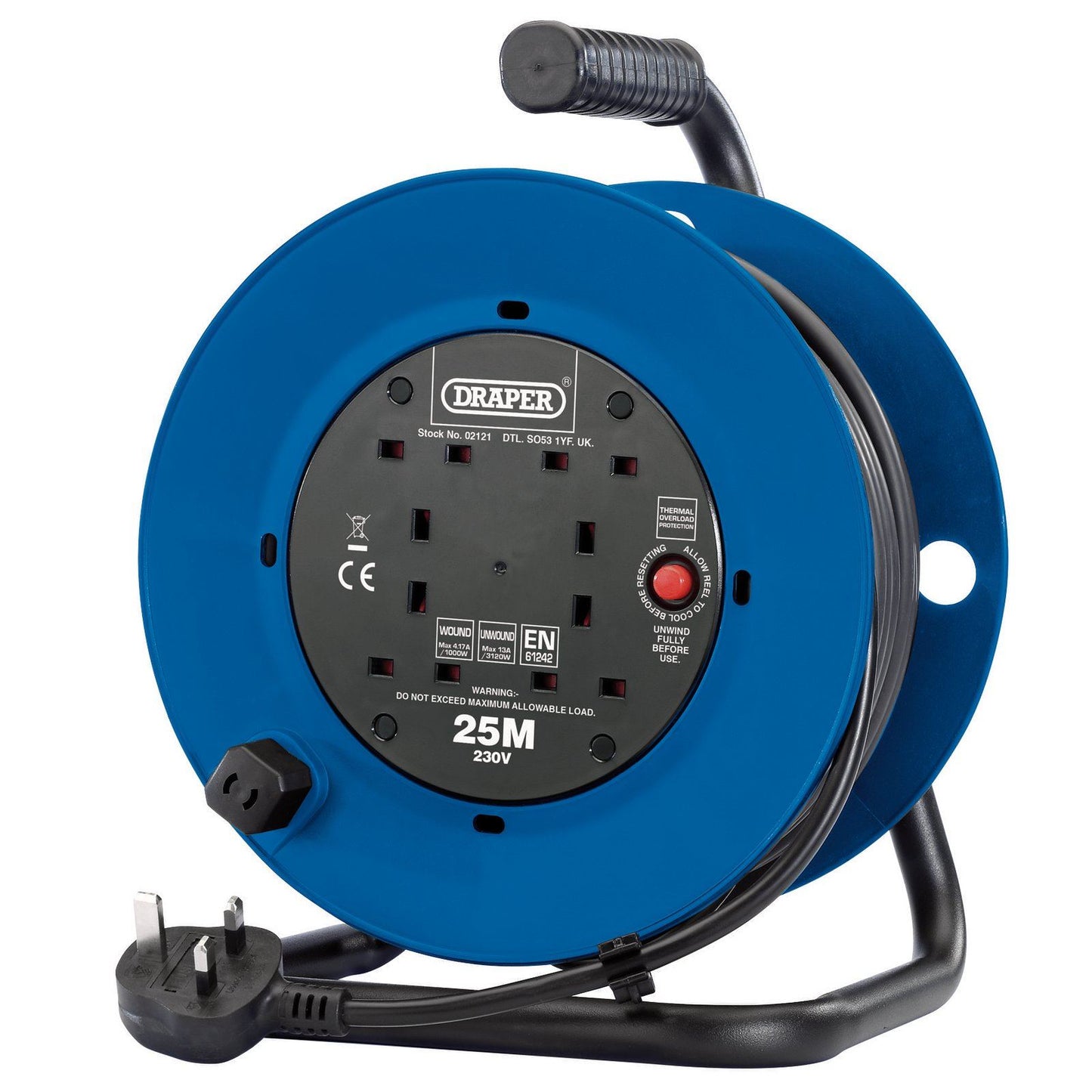 Draper 02121 230V Four Socket Industrial Cable Reel (25M)