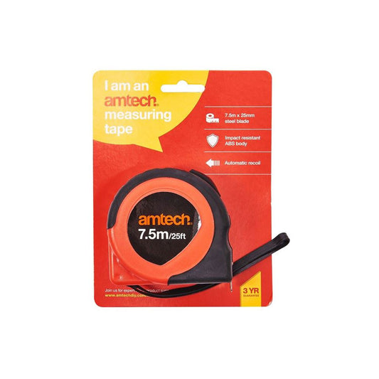 Amtech Measuring Tape 7.5m 25ft Metric Plastic Body Auto Return - P1250