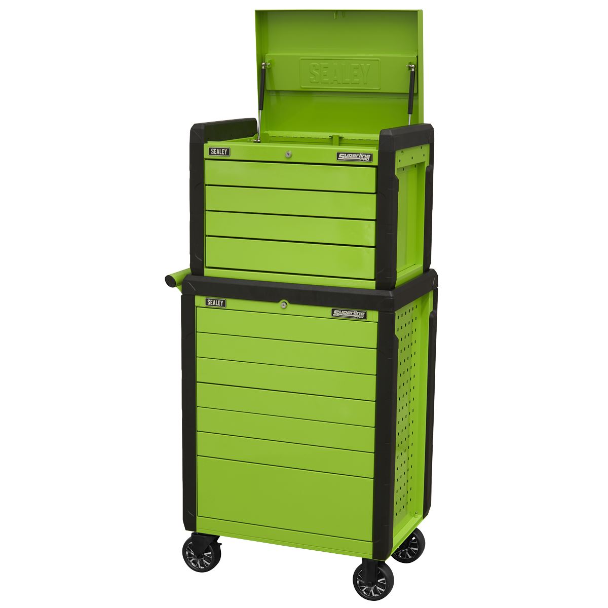 Sealey Topchest & Rollcab Combination 11 Drawer Push-To-Open Hi-Vis Green APPDSTACKG