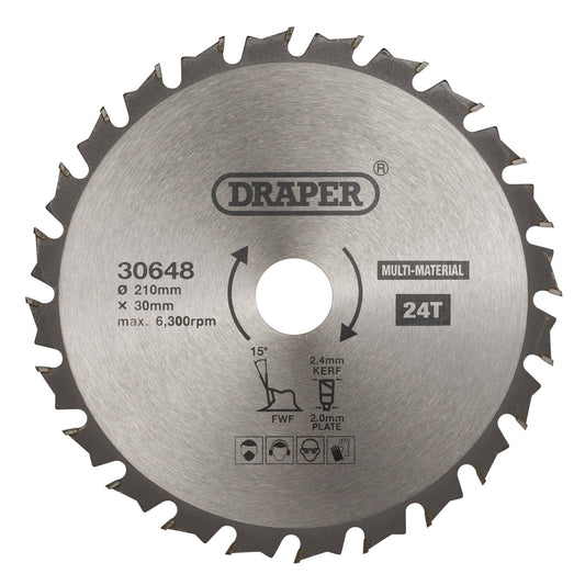 Draper Tct Saw Blade 210mm 24T Multi SBM6