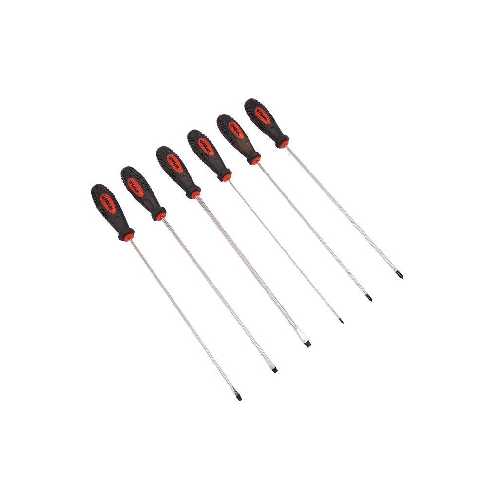 6 Piece Long Reach Screwdriver Set Comfort Grip Magnetic Extra Long Phillips - L0725