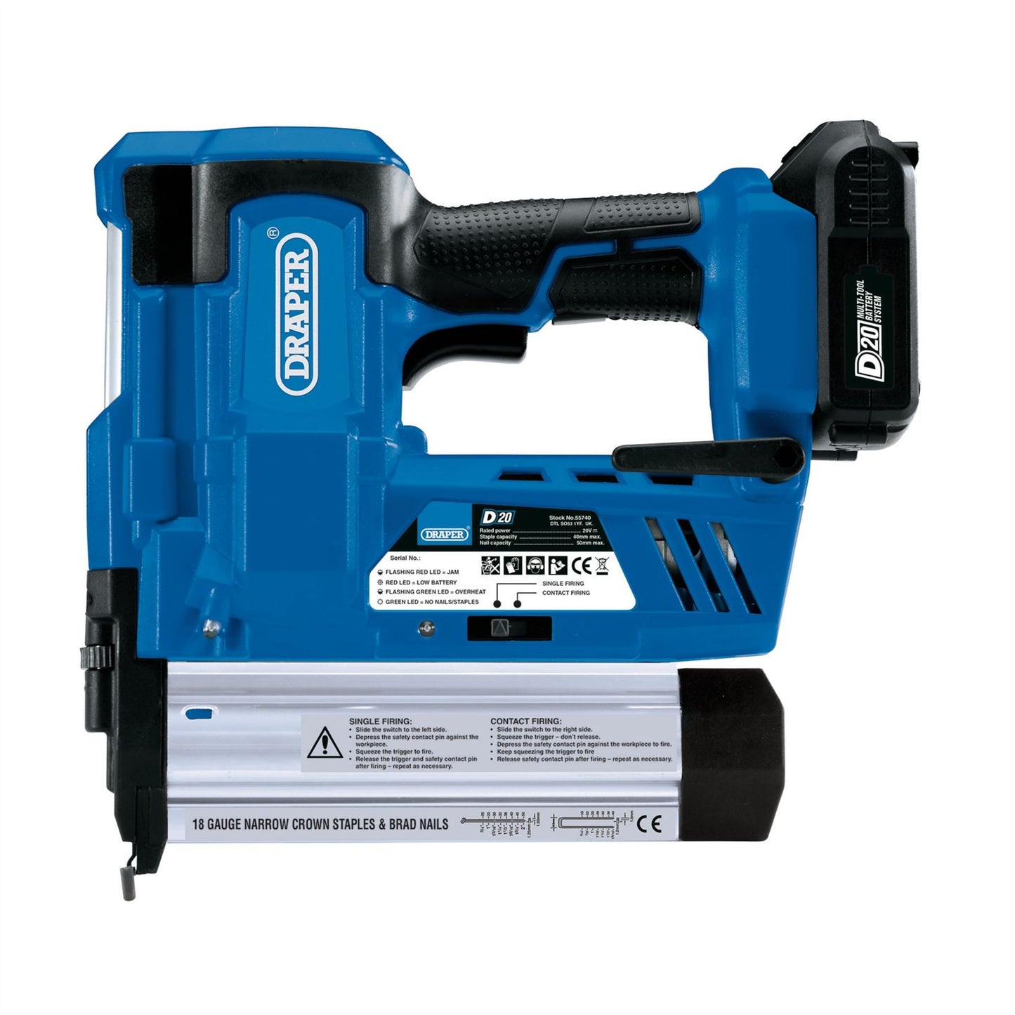 Draper 55740 D20 20V Cordless Nailer/Stapler Body - D20NS