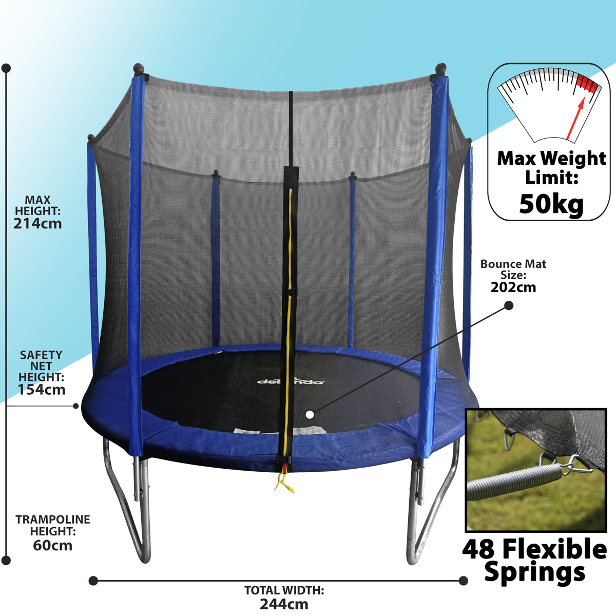 Dellonda 8ft Heavy-Duty Outdoor Trampoline with Safety Enclosure Net DL67