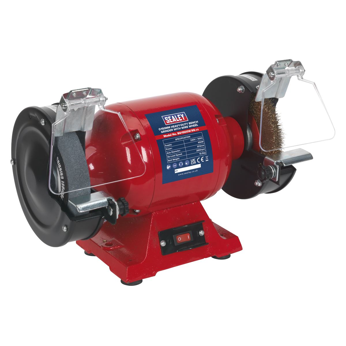 Sealey Bench Grinder 150mm with Wire Wheel 450W/230V Heavy-Duty BG150XW/99