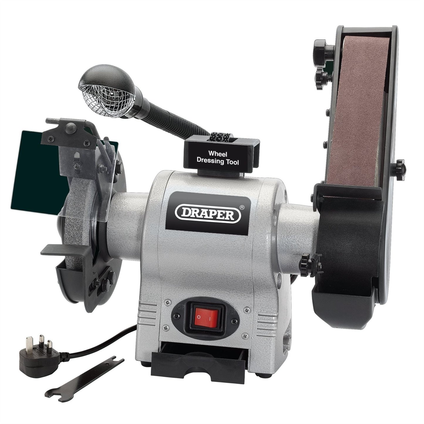 Draper 150mm Bench Grinder with Sanding Belt and Worklight (370W) - 05096