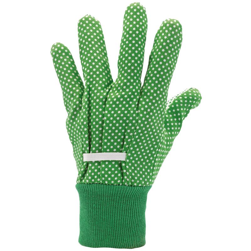 Draper Light Duty Gardening Gloves, Elastic Expander - Cotton - Green/White Dots - 82616