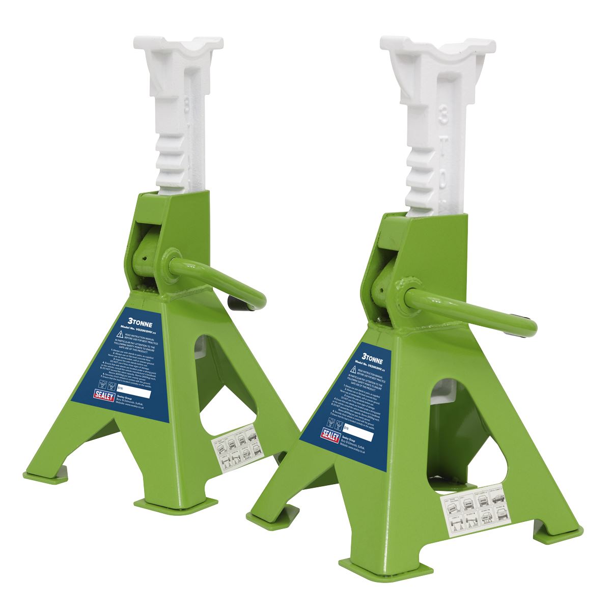 Axle Stands (Pair) 3tonne Capacity per Stand Ratchet Type Hi-Vis Green VS2003HV