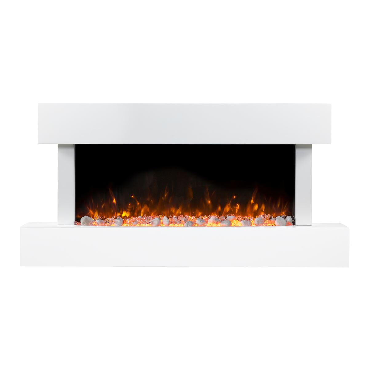 Baridi 46" Wall Mounting 1000W/2000W Electric Fireplace with LED Flame Effects, Side Glass Decoration and Pebble Accessories, White DH113