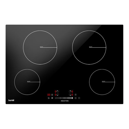 Sealey Baridi 77cm Built-In Induction Hob with 4 Cooking Zones, 7200W, Boost Function, 9 Power Levels, Touch Control & Timer, Hardwired DH179