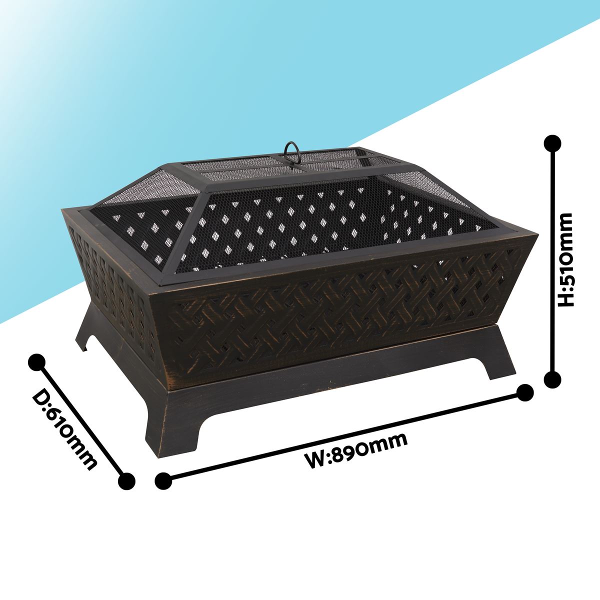 Dellonda 35" Rectangular Outdoor Fire Pit, Antique Bronze Effect DG44