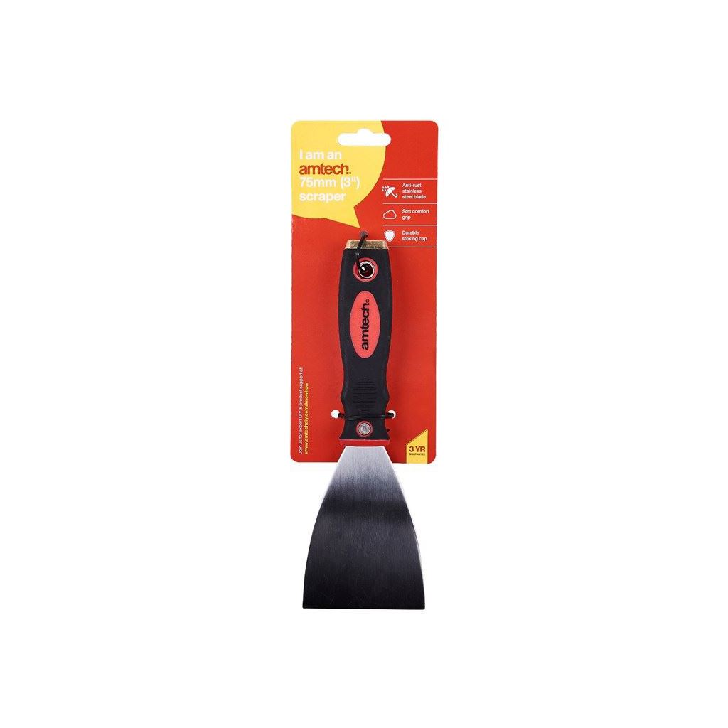 Amtech Paint Scraper 3" Tempered Spring Steel Blade Soft Handle - - G0670