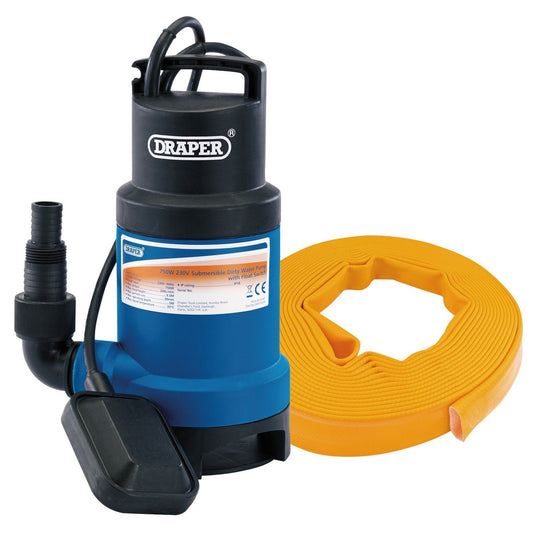 Submersible Dirty Water Pump Kit Layflat Hose & Adaptor/200L/Min/10m x 25mm/350W - 61814