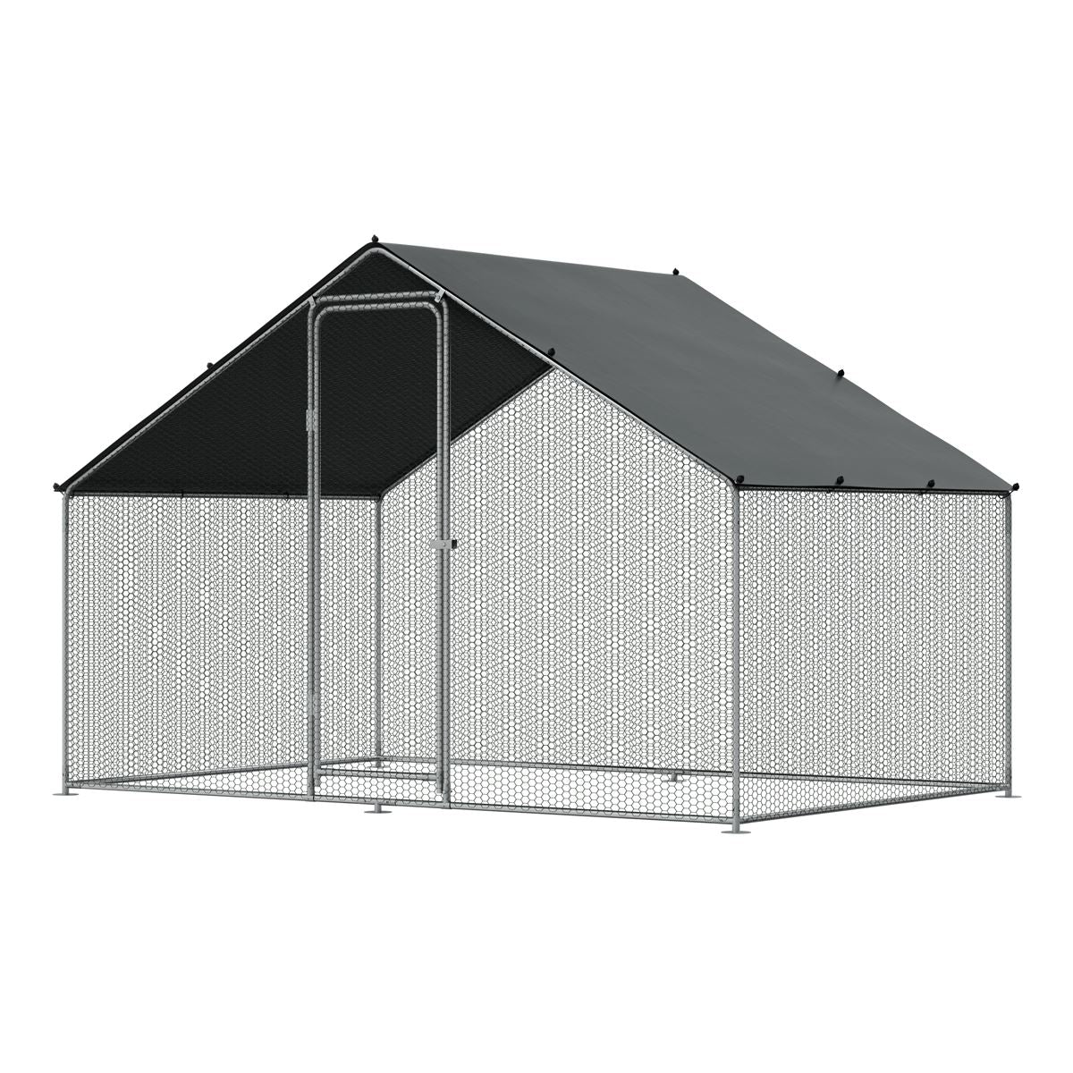 Dellonda 3x2x2m Walk-In Chicken Run, Galvanized Steel, Roof Cover, PVC Coated Chicken Wire DG278