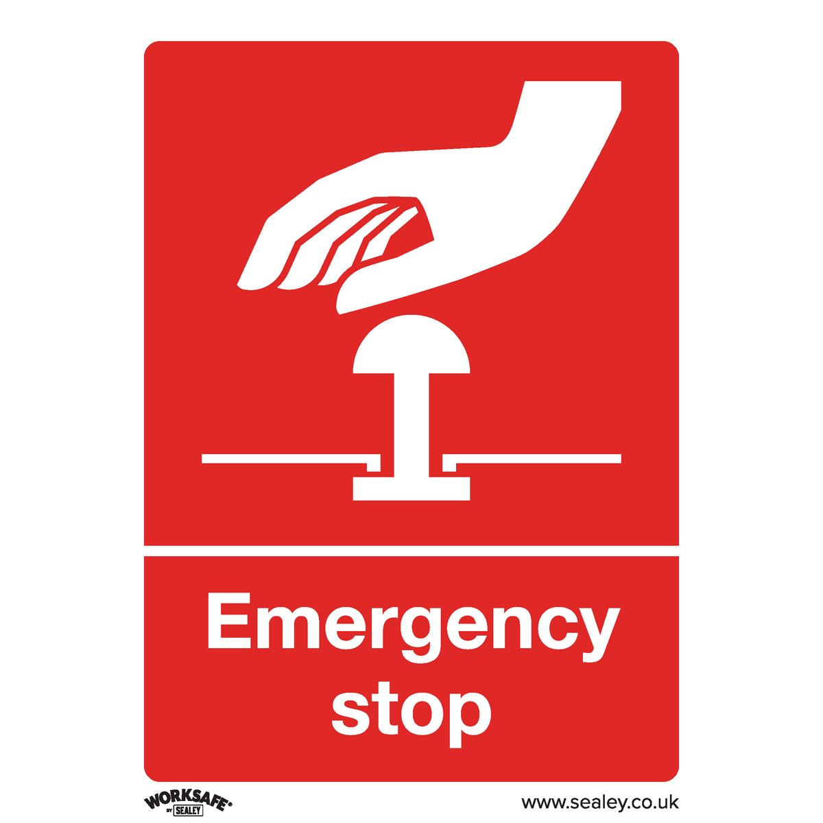 Sealey Safety Sign - Emergency Stop - Rigid Plastic - Pack of 10 SS35P10