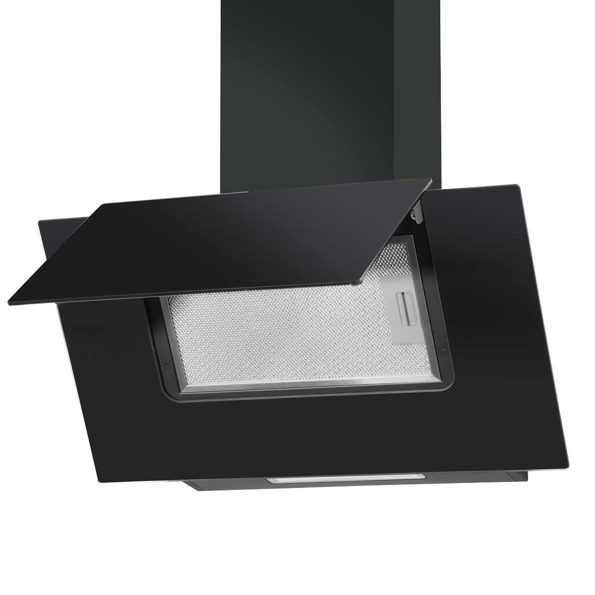 Sealey Baridi 60cm Angled Chimney Cooker Hood with Carbon Filters, LED Lamp, Energy Class B, Black Glass DH129