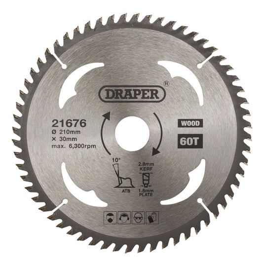 Draper Tct Saw Blade 210mm 60T Wood SBW10