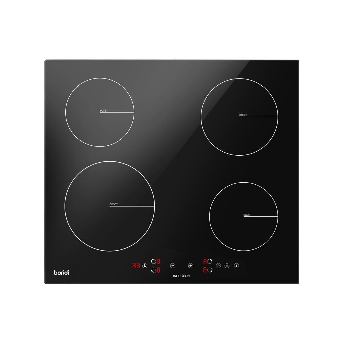 Sealey Baridi 60cm Built-In Induction Hob with 4 Cooking Zones, 2800W, Boost Function, 9 Power Levels, Touch Control, Timer, supplied with 13A Plug DH177