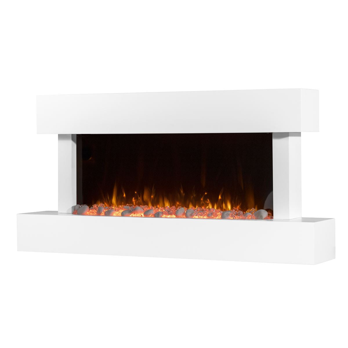 Baridi 46" Wall Mounting 1000W/2000W Electric Fireplace with LED Flame Effects, Side Glass Decoration and Pebble Accessories, White DH113