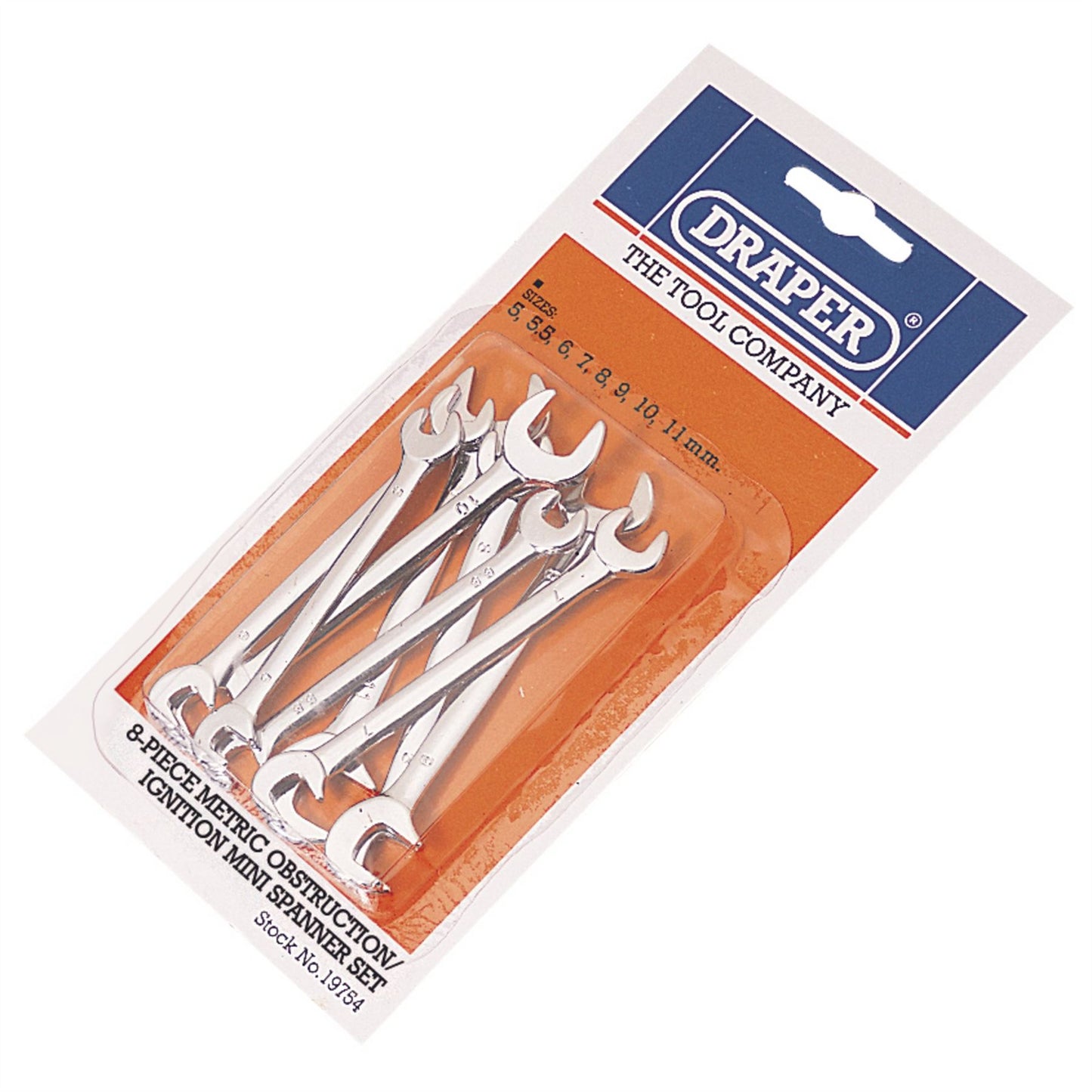 Draper 19754 8 Piece METRIC MIDGET OPEN END SPANNER SET For Confined Obstruction