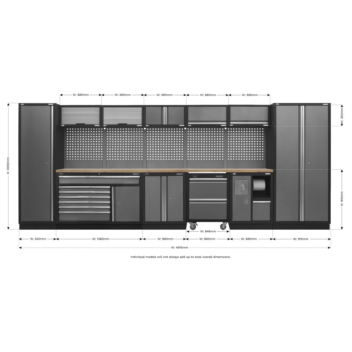 Sealey Modular Storage System Combo - Pressed Wood Worktop APMSSTACK15W