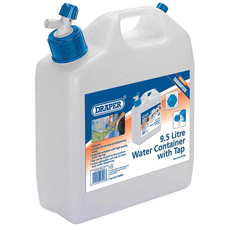 Draper 9.5ltr Water Container With Tap Outdoor Garage Camping Caravan. 23246