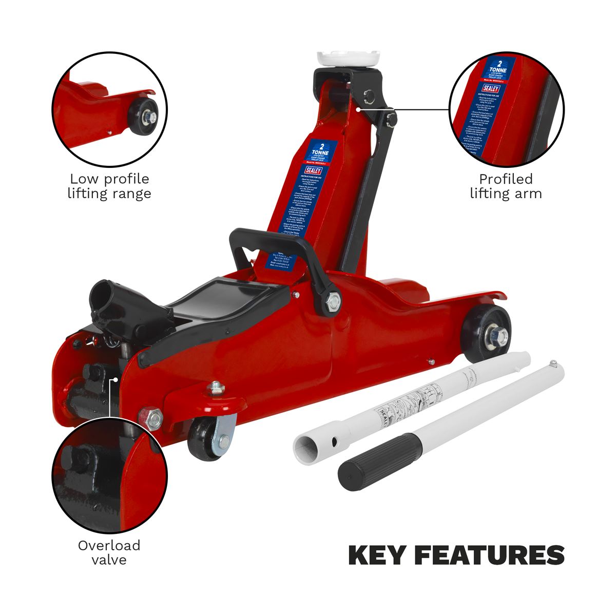 Sealey Trolley Jack 2 tonne Low Entry Short Chassis 1050CXLE