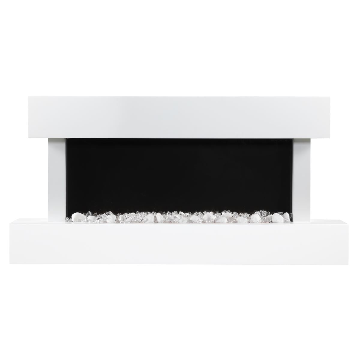 Baridi 46" Wall Mounting 1000W/2000W Electric Fireplace with LED Flame Effects, Side Glass Decoration and Pebble Accessories, White DH113