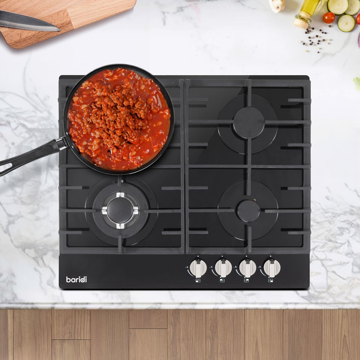 Baridi Gas Hob with 4 Cooking Zones 60cm - Black DH226