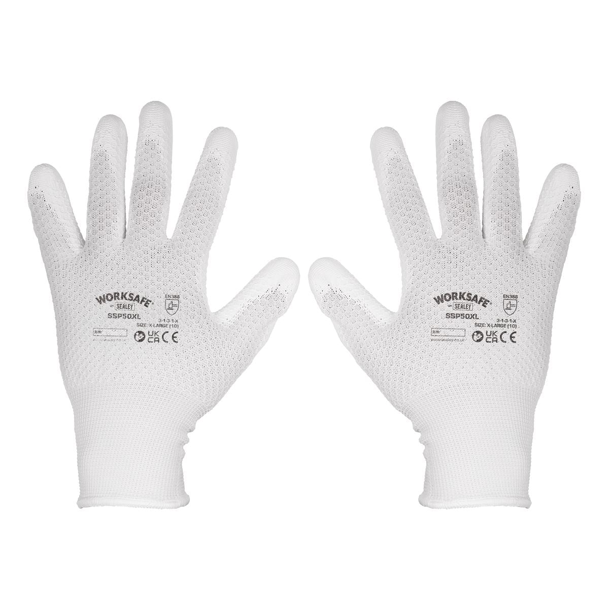 Sealey White Precision Grip Gloves X-Large- Pair SSP50XL