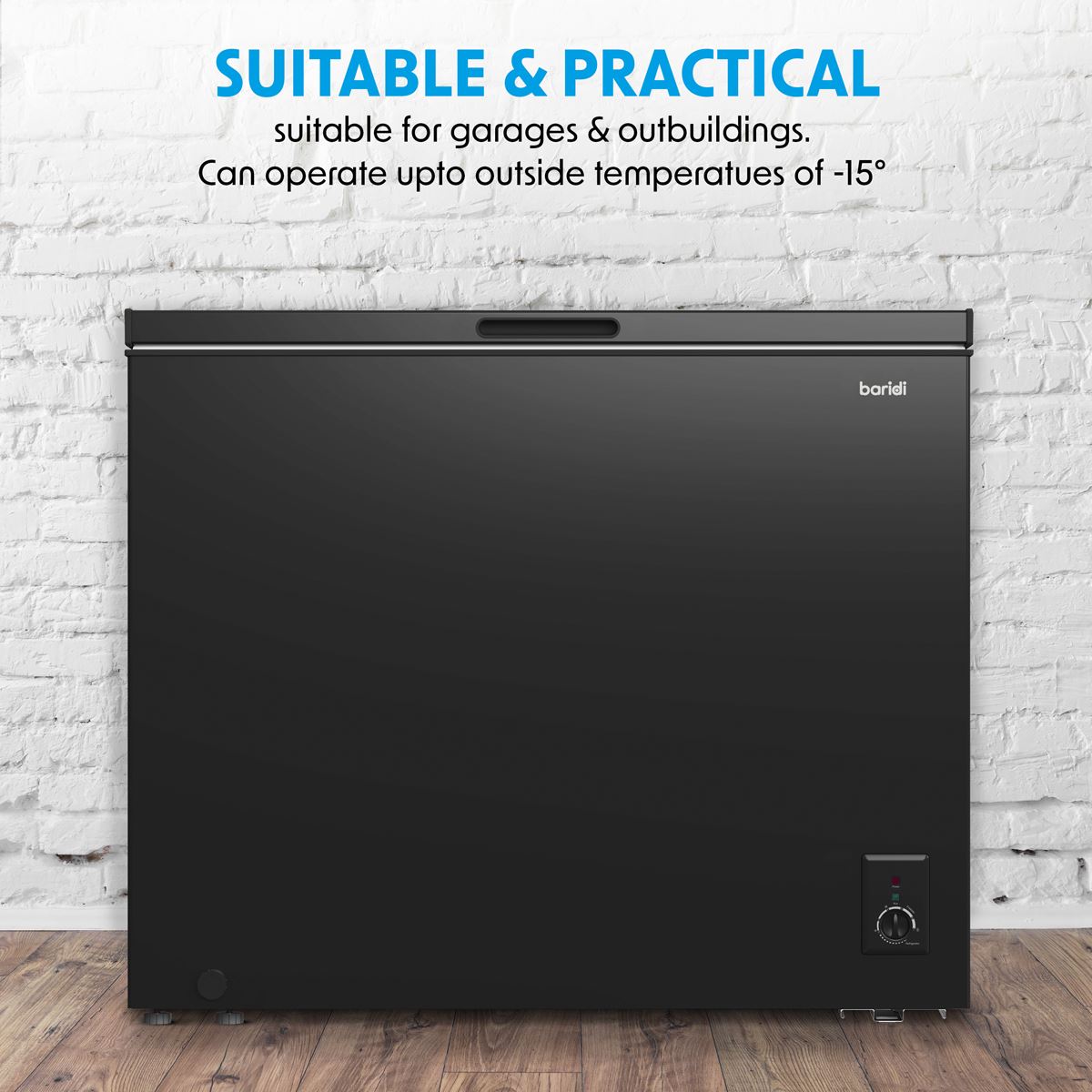 Sealey Baridi Freestanding Chest Freezer, 199L Capacity, Garages and Outbuilding Safe, -12 to -24�C Adjustable Thermostat with Refrigeration Mode, Black DH151