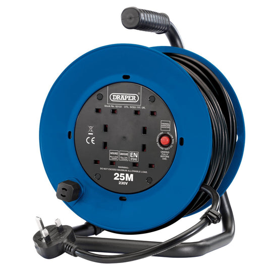 Draper 230V Heavy Duty Industrial Four Socket Cable Reel (25m) - 02122