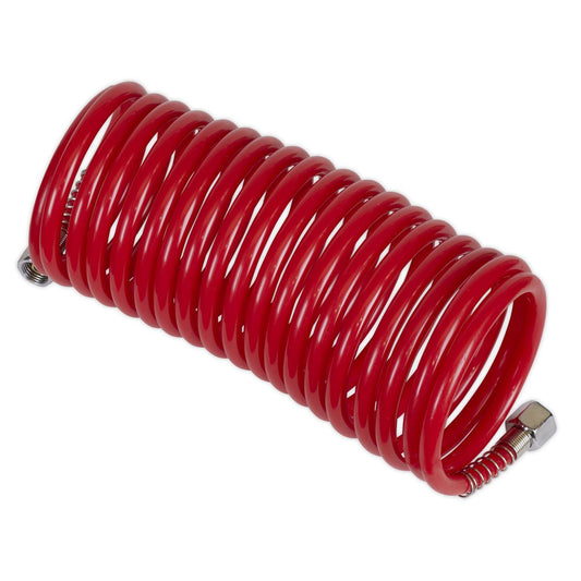 Sealey PE Coiled Air Hose 5m x 5mm with 1/4"BSP Unions SA335