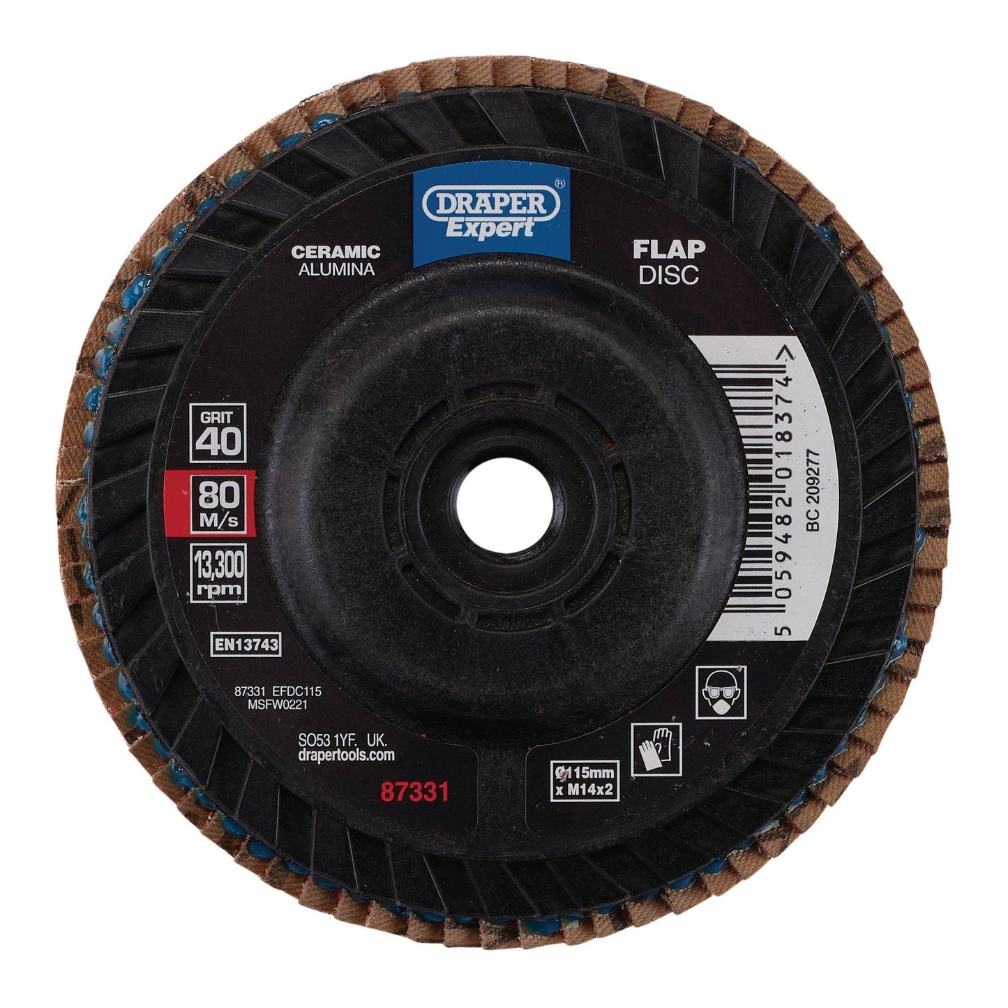 Draper 115mm Flap Disc 40G Ceramic EFDC115